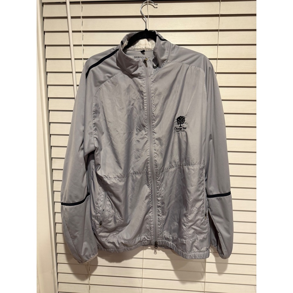 Nike Golf Mens XL Gray‎ Full Zip Windbreaker Jacket Orange Tree Golf Club Logo
